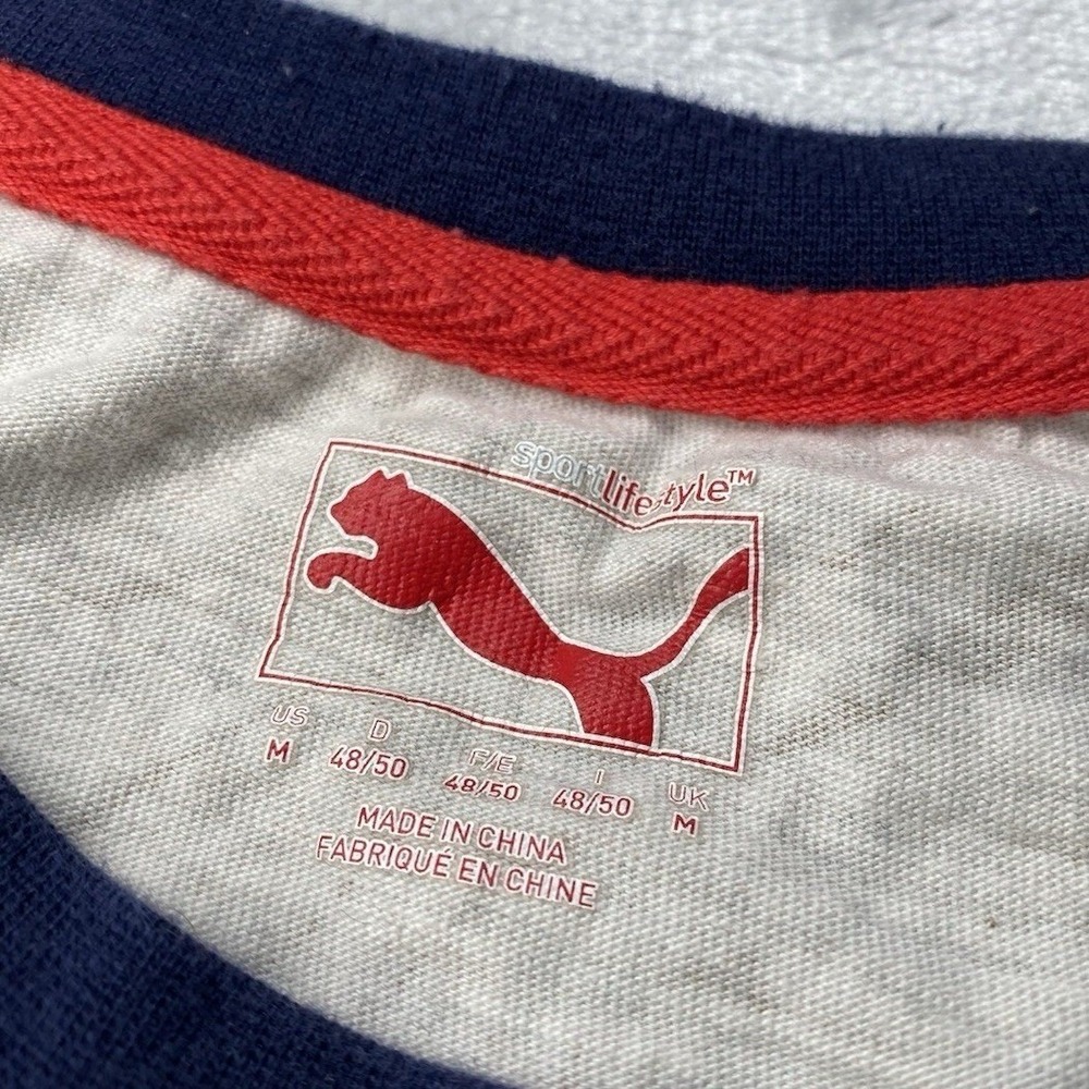 Puma 3/4 Sleeve Raglan Baseball T-Shirt Mens Medium Cream Navy Woodgrain Athlete - Picture 4 of 7